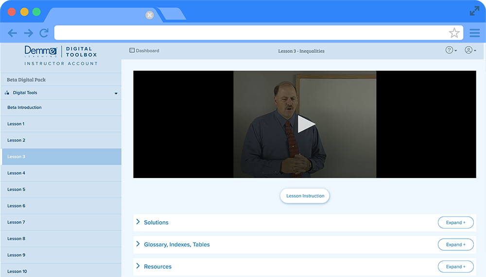 Screenshot of Digital Toolbox showing Beta Lesson 3